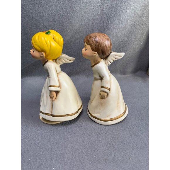 Vintage 1970s Pair of Paper Mache Kissing Angel Figurines - Picture 4 of 10